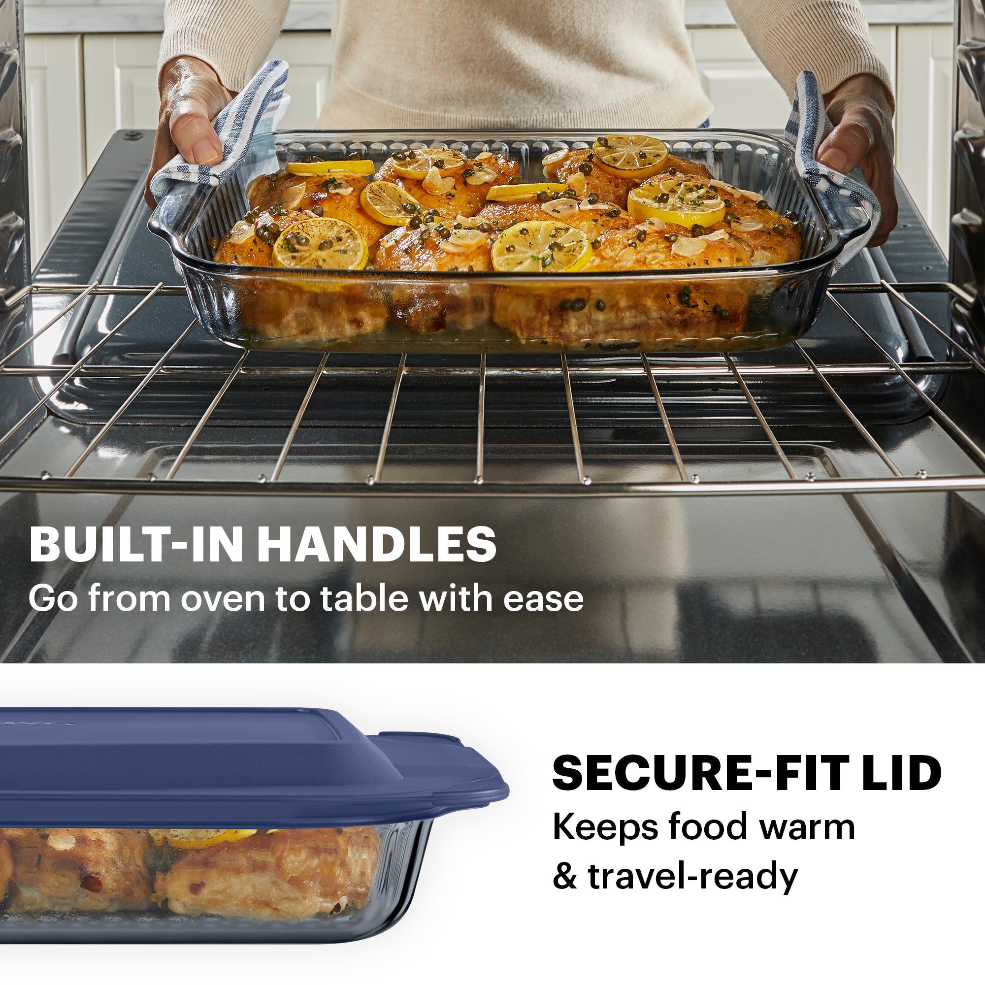 Pyrex® Colours Sculpted Smoke Bakeware Rectangle w/Plastic Lid 2.85L