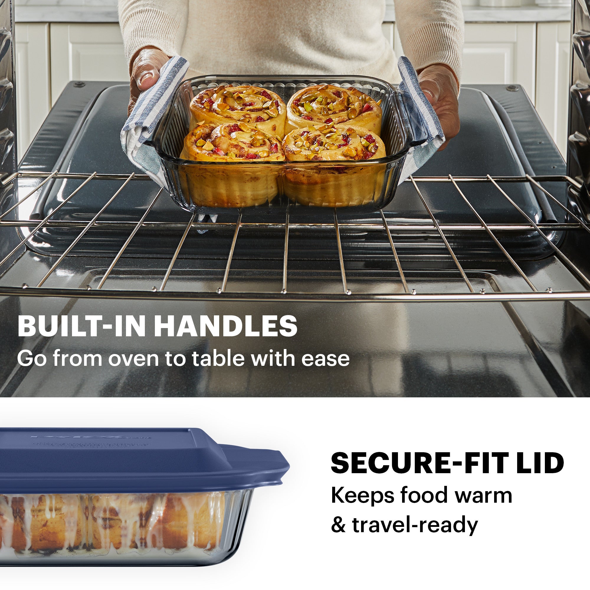 Pyrex® Colours Sculpted Smoke Bakeware Square w/Plastic Lid 20cm