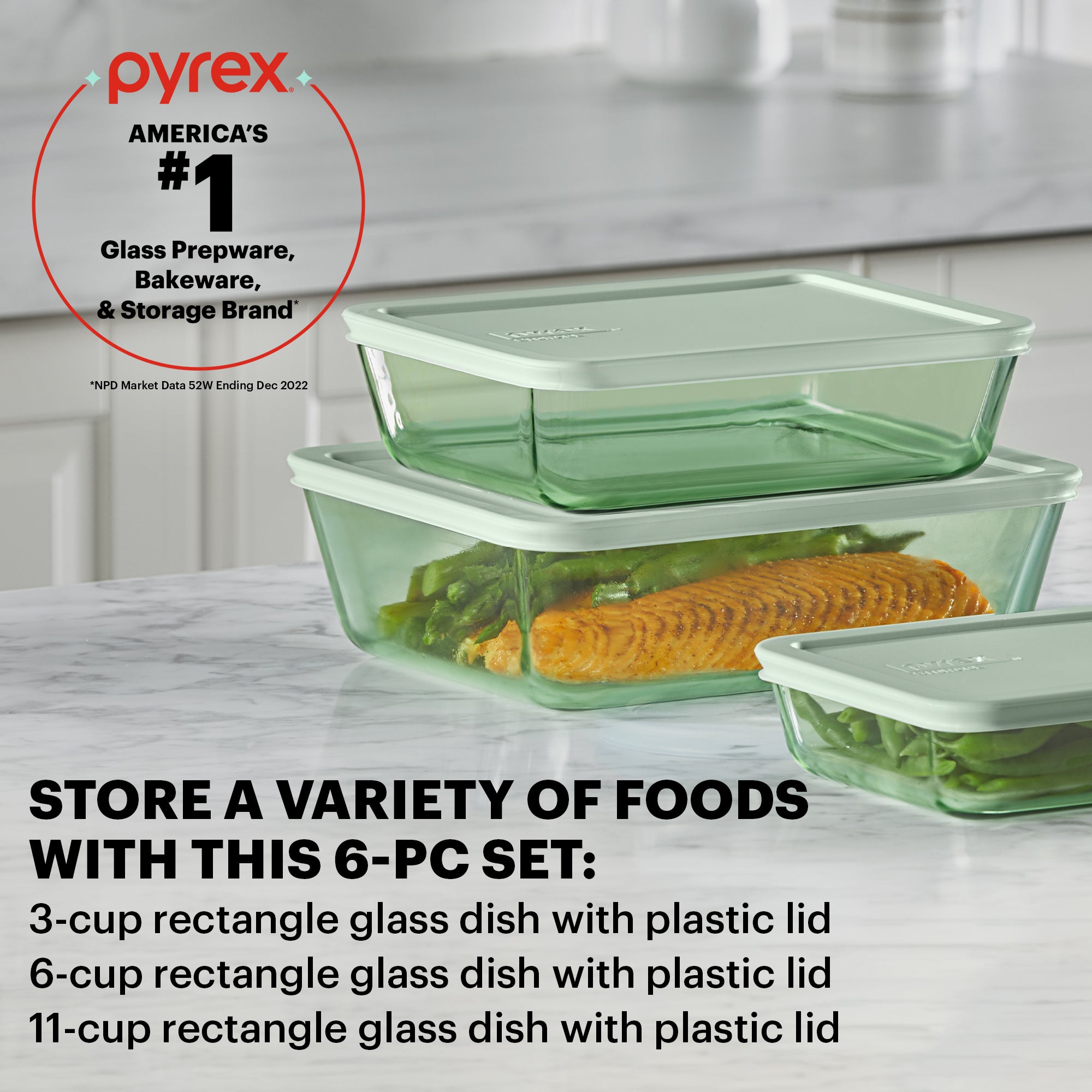 Pyrex® Color Simply Store Green 6 Piece Set (3 Cup|6 Cup|11 Cup)