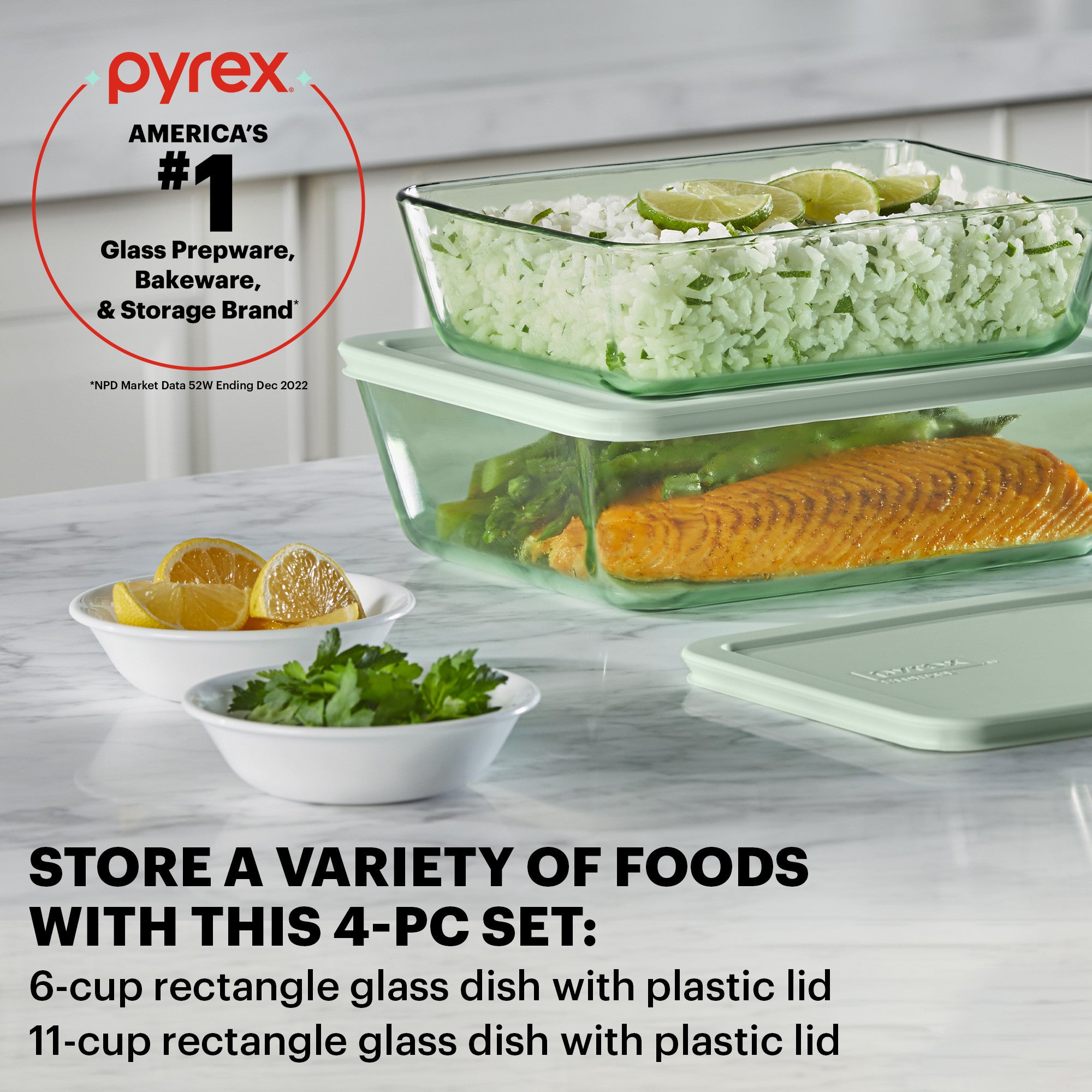 Pyrex® Colours Simply Store Green 4 Piece Set (6 Cup|11 Cup)
